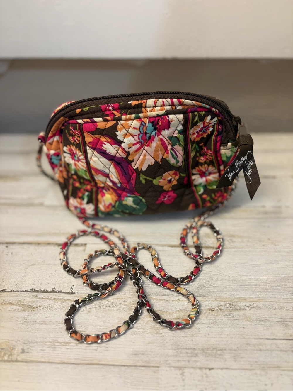 Vera Bradley Multicolor Floral Quilted Crossbody — Brown Base